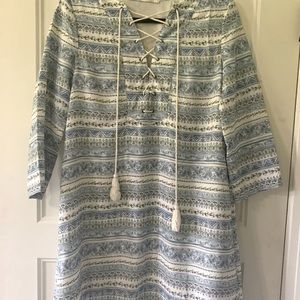 Entro Boho Chambray Lace up Mini Dress
